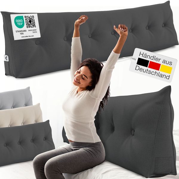 ELONEO Rückenkissen Bett- und Rückenstützkissen >Anthrazit< 200cm