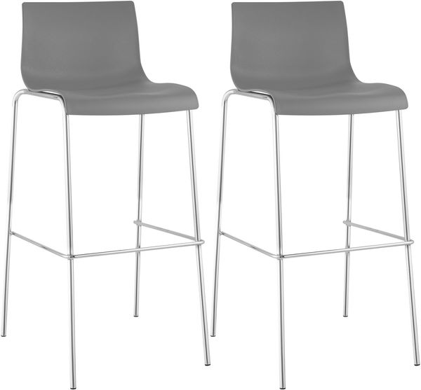 2er Set Barhocker TENAR - Kunststoff Grau 43x48x100 cm Silber | Barstuhl Mit Lehne Tresenhocker Tresenstuhl Kneipenhocker Kneipenstuhl
