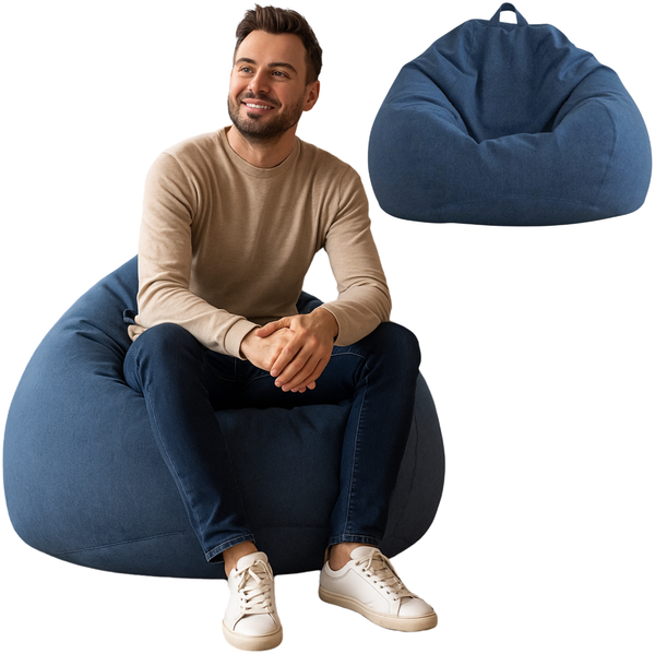 AD.CON Sitzsack mit ECO Füllung, Marineblau, 120 x 120 x 60 350L, Styropor-Regranulat