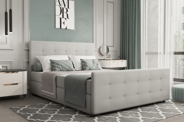 Boxspringbett Schlafzimmerbett MARKOS 200x200cm Stoff Soro Hellgrau inkl. Bettkasten