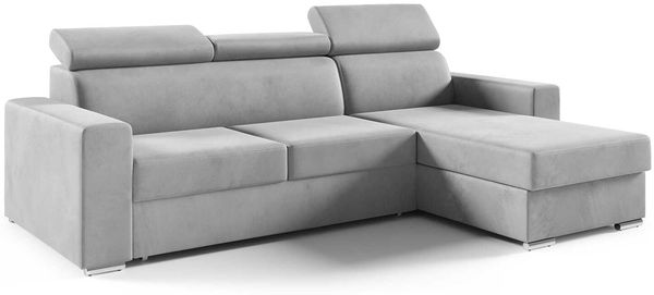 Ecksofa in L-Form NELA, L-förmige Eckcouch mit Schlaffunktion, ausziehbares Sofa, 1 Bettzeugbehälter, verstellbare Kopfstützen, (Monolith 84), 96x170 cm