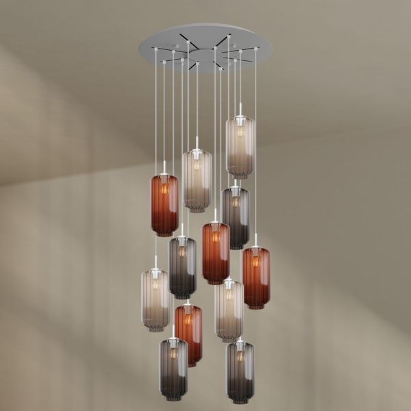 s.luce Velo Galerieleuchte 12-flammig Ø 80cm Baldachin Ø 18cm Braun, Klar, Rauch