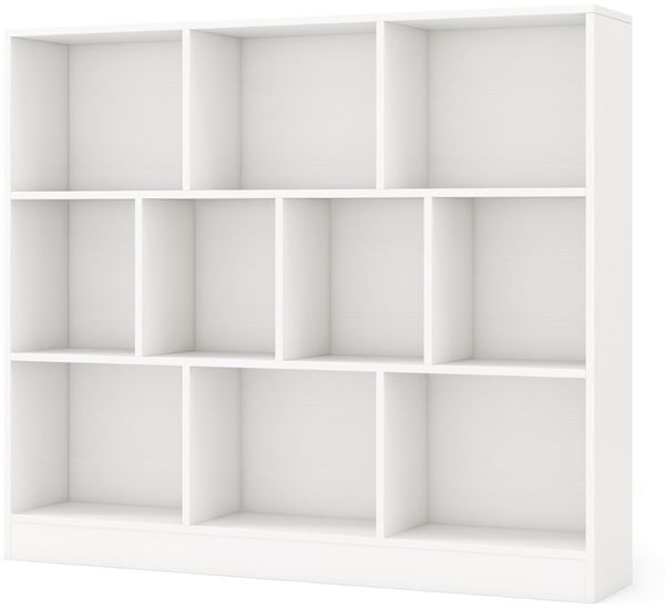 3 Ebenen Bücherregal mit 10 Fächern Standregal Würfelregal Büroregal 120 x 24 x 104 cm Weiß