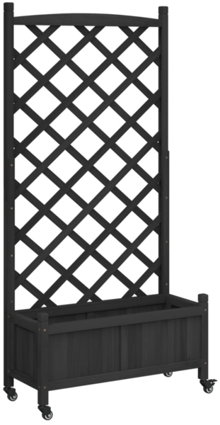 vidaXL Pflanzkübel mit Rankgitter und Rollen Schwarz Massivholz Tanne 3207652