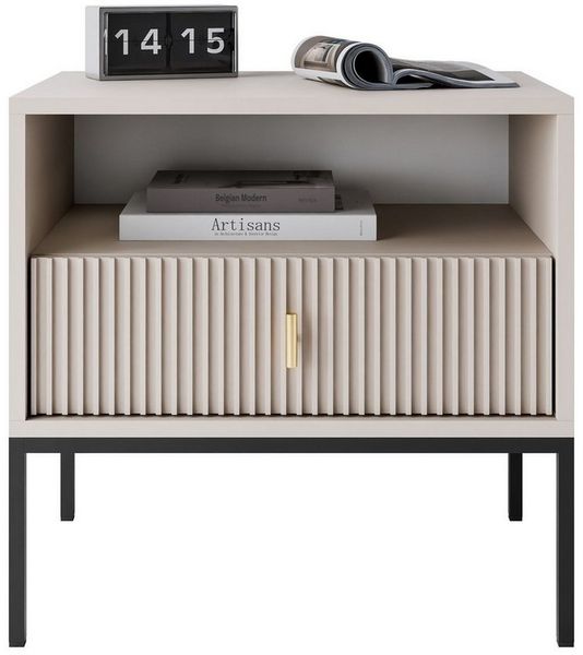 Lookway Nachttisch MIDNIGHT mit geriffelter Front auf Gestell, Breite 54 cm