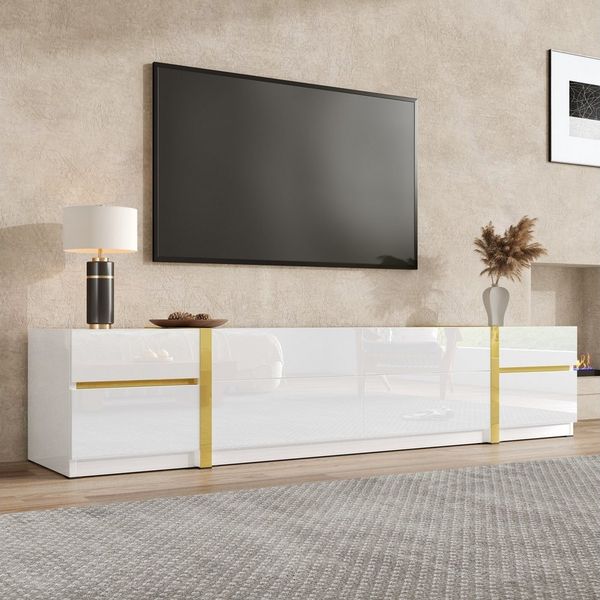 Odikalo Lowboard TV-Schrank Fernsehschrank mit Schubladen (Hochglanz-Finish, Goldfarbene Kanten, Mit Schubladen und Türen)