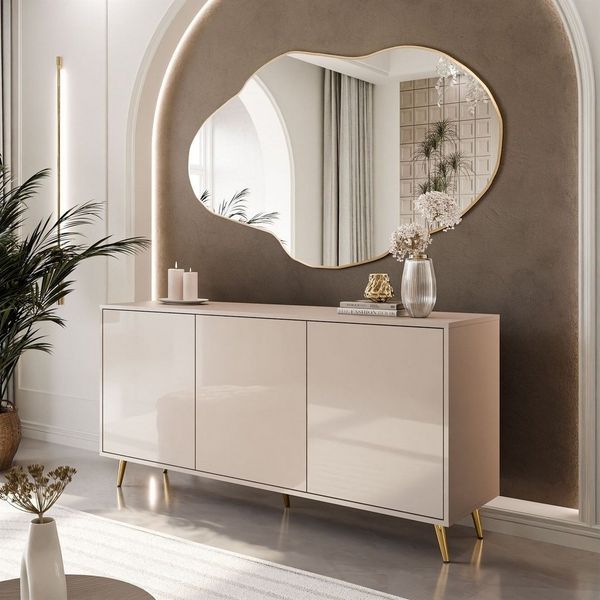 ALLHOUSE24 Kommode MANDY Dreitürige Kommode in Hochglanz Sideboard Kaschmir Weiß (1x Kommode), Breite: 154 cm