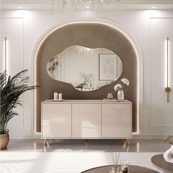 ALLHOUSE24 Kommode MANDY Dreitürige Kommode in Hochglanz Sideboard Kaschmir Weiß, Breite: 154 cm
