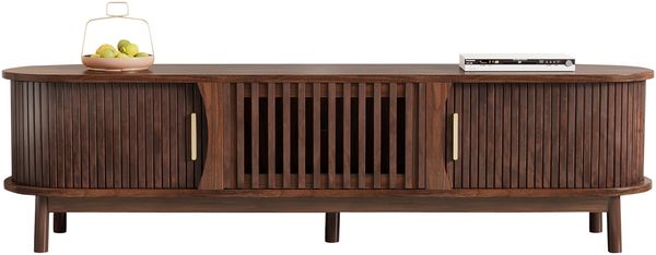 Merax 165cm brauner Lowboard-TV-Schrank, flacher brauner TV-Schrank mit Schiebetür, mit nach unten klappbarer Hohlschranktür, passend für TV-Ständer bis zu 65 Zoll, mit Stützbeinen Bild 10