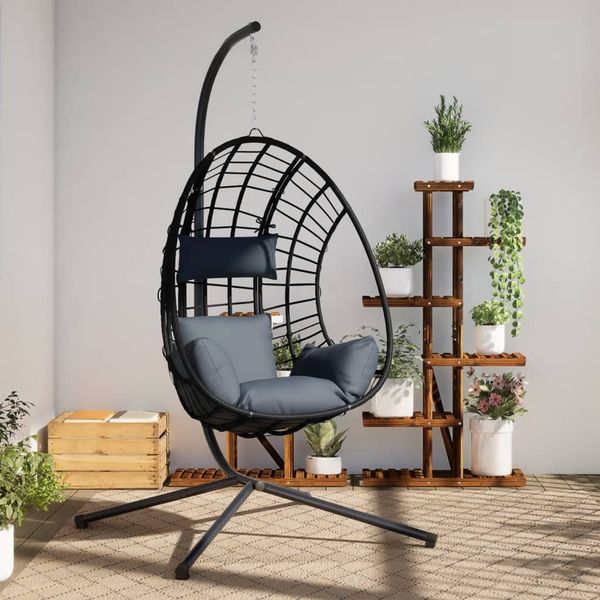 vidaXL Hängesessel Ei-Design mit Ständer Anthrazit Rattan und Stahl 4007409