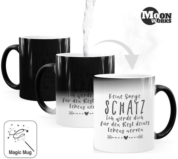 MoonWorks Tasse Zaubertasse Farbwechsel Tasse Spruch Keine Sorge Schatz. Geschenk Liebe lustig Hochzeitstag Valentinstag MoonWorks®, Keramik