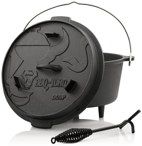 BBQ-Toro Grilltopf Dutch Oven DO9P, 9,0 L Premium Gusseisen Kochtopf, Gusstopf, Gusseisen (3-tlg)