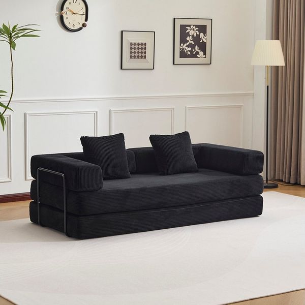 Leawin Sofa 4-in-1 Wohnzimmersofa mit Bettfunktion – faltbares Cord Schlafsofa, Bequemes & modernes Schlafsofa aus Cord – ideal für kleine Räume