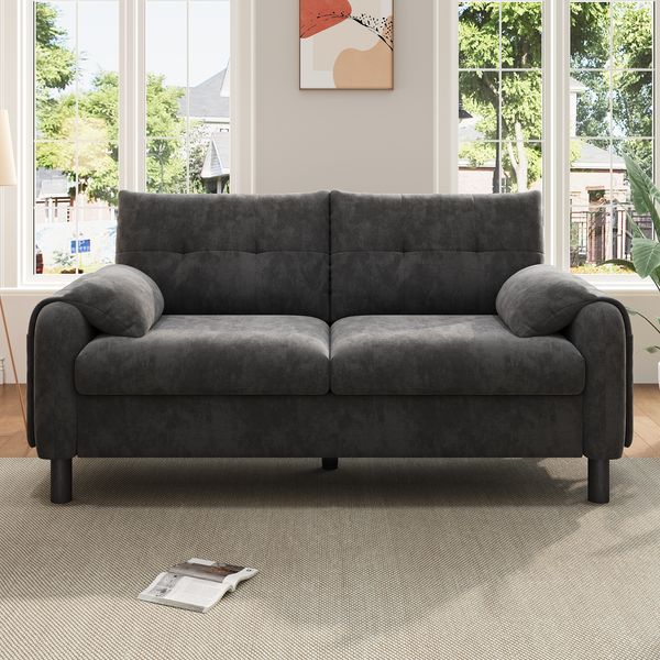 Modernes 2-Sitzer Sofa, bequemes Polstersofa aus Chenille Stoff mit dicken Kissen, gemütliche Couch für Wohnzimmer, Schlafzimmer, kleine Wohnung, Grau