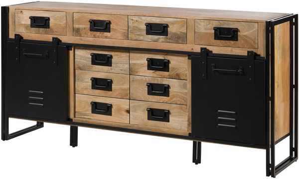 Sideboard Mango 195x45x90 natur klar lackiert / Metall schwarz BLACKBURN #109
