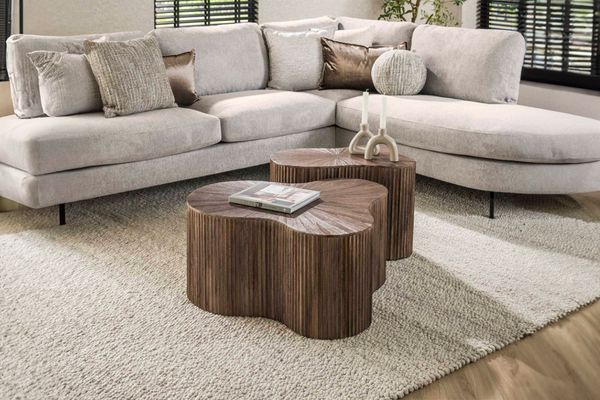 KAWOLA Couchtisch INKA Set 2-tlg. Teakholz braun Kleeblatt-Form 38 x 60 x 77 cm