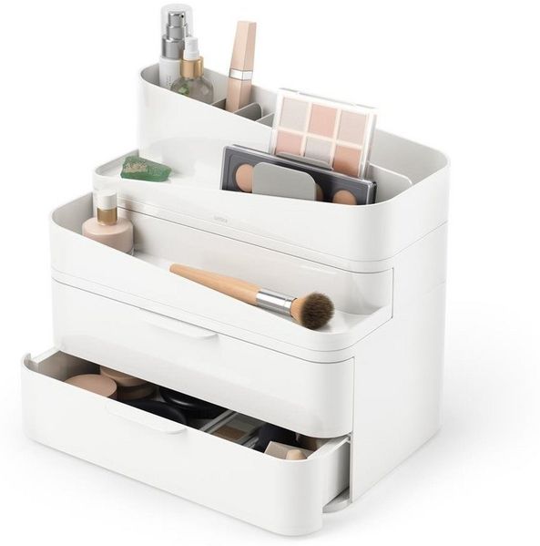 Umbra Make-Up Organizer Glam, in Weiß/Grau, mit 3 Schubladen, anpassbare Trenner