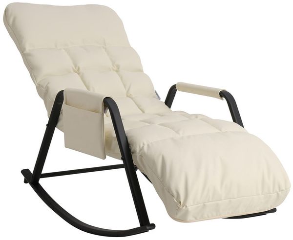 Home Nature Wohnkonzept Schaukelstuhl mit 5-fach verstellbarer Rückenlehne, Ergonomischer Relaxsessel, Lesesessel bis 160 kg, 104×56×93,5 cm, Kunstleder Cremeweiß