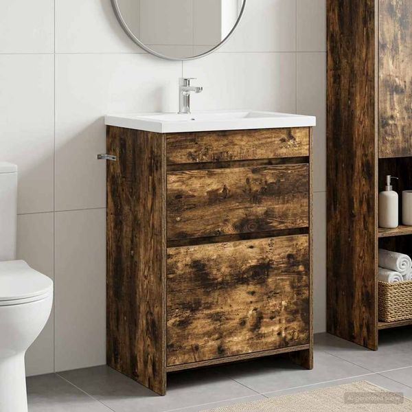 vidaXL Badunterschrank Geräucherte Eiche 56 x 37,5 x 81 cm 890732