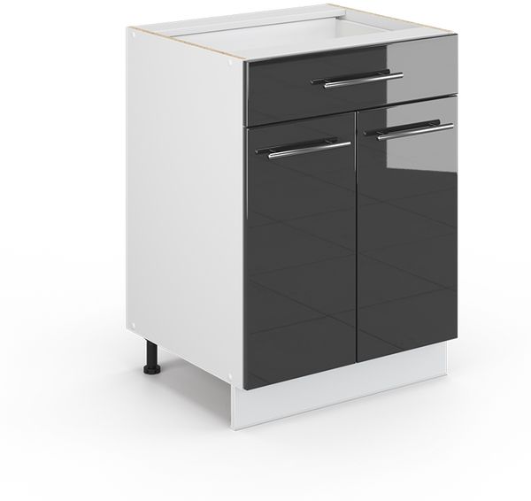 Küchenunterschrank Fame-Line Anthrazit Hochglanz 60 cm mit Schublade, ohne Arbeitsplatte Vicco