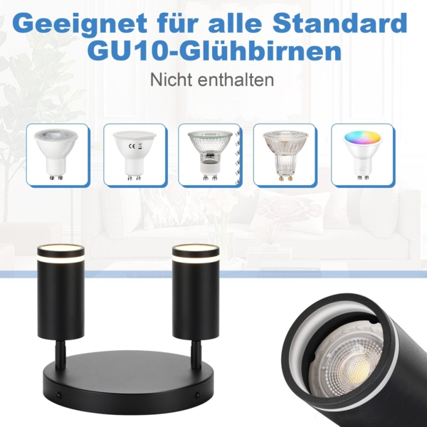 ZMH LED Deckenleuchte 2 flammig - Schwarz Deckenlampe GU10 Schwenkbar Strahler Holz Wandleuchte Wandstrahler für Wohnzimmer Schlafzimmer Ohne Leuchtmittel Bild 3