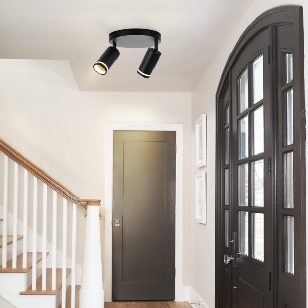 ZMH LED Deckenleuchte 2 flammig - Schwarz Deckenlampe GU10 Schwenkbar Strahler Holz Wandleuchte Wandstrahler für Wohnzimmer Schlafzimmer Ohne Leuchtmittel Bild 4