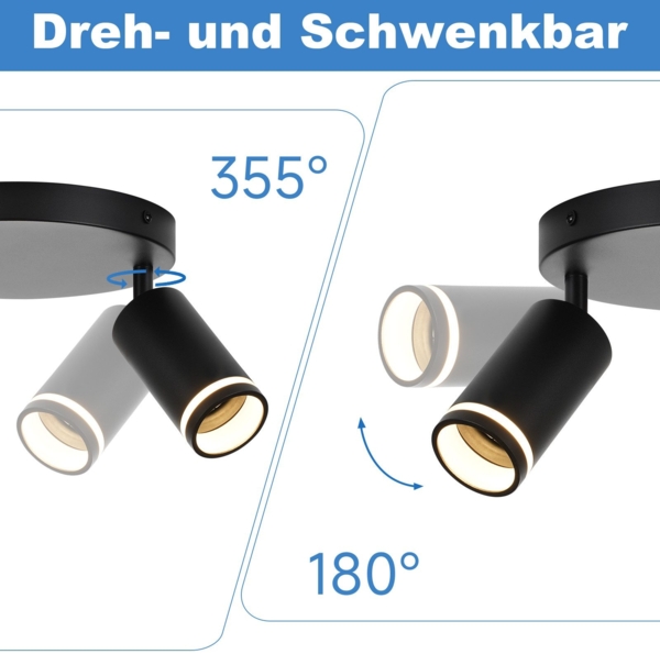 ZMH LED Deckenleuchte 2 flammig - Schwarz Deckenlampe GU10 Schwenkbar Strahler Holz Wandleuchte Wandstrahler für Wohnzimmer Schlafzimmer Ohne Leuchtmittel Bild 6