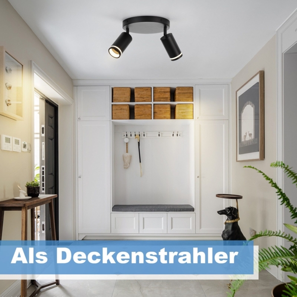 ZMH LED Deckenleuchte 2 flammig - Schwarz Deckenlampe GU10 Schwenkbar Strahler Holz Wandleuchte Wandstrahler für Wohnzimmer Schlafzimmer Ohne Leuchtmittel Bild 8