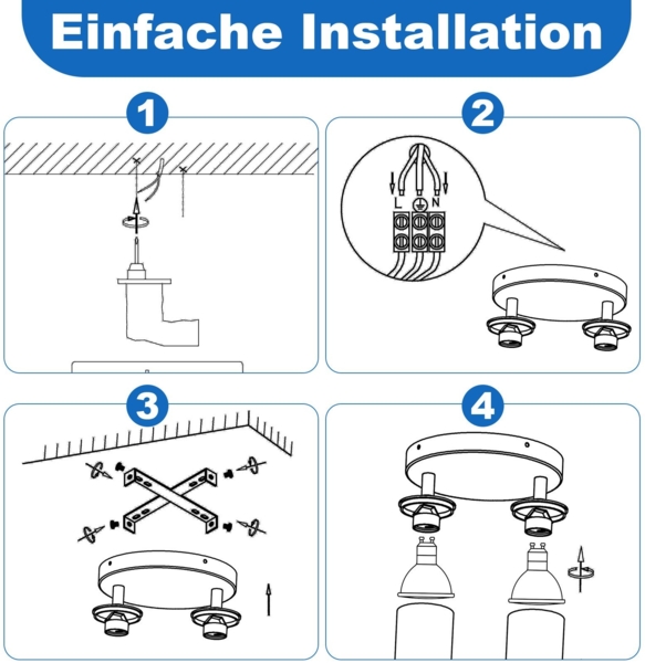 ZMH LED Deckenleuchte 2 flammig - Schwarz Deckenlampe GU10 Schwenkbar Strahler Holz Wandleuchte Wandstrahler für Wohnzimmer Schlafzimmer Ohne Leuchtmittel Bild 9