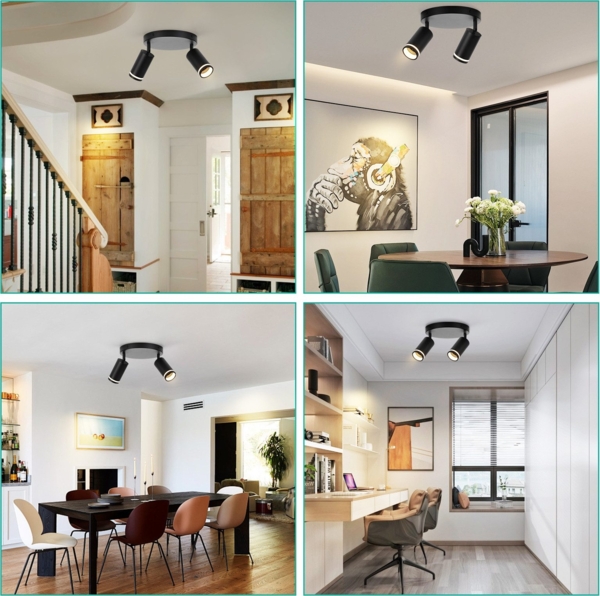 ZMH LED Deckenleuchte 2 flammig - Schwarz Deckenlampe GU10 Schwenkbar Strahler Holz Wandleuchte Wandstrahler für Wohnzimmer Schlafzimmer Ohne Leuchtmittel Bild 7