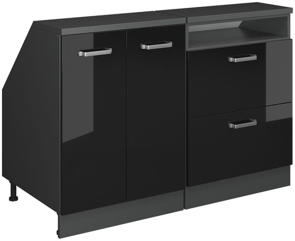 Küchenschrank für Dachschrägen R-Line Schwarz Hochglanz 120 cm 2er Set Schrankkorpuss 60 cm Tiefe Vicco