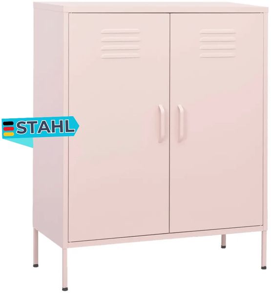 Sideboard KEVI Metall Rosa 80x35x101,5 cm Stahl | Flurschrank Metallschrank Lagerschrank Beistellschrank Wohnzimmer