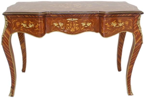 Casa Padrino Barock Sekretär Mahagoni Intarsien / Gold 120 cm - Handgefertigter Antik Stil Scheibtisch - Barock Büro Möbel