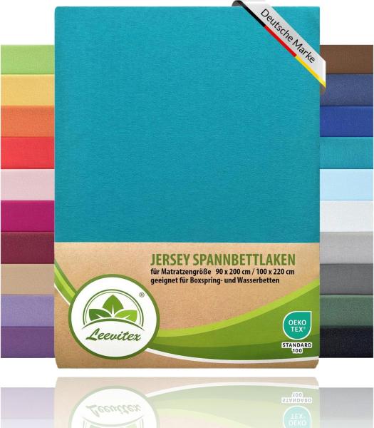 leevitex® Spannbettlaken Premium 170g/m², Gummizug: rundum, schwer und dick, 100% Jersey-Baumwolle, auch Boxspringbett geeignet