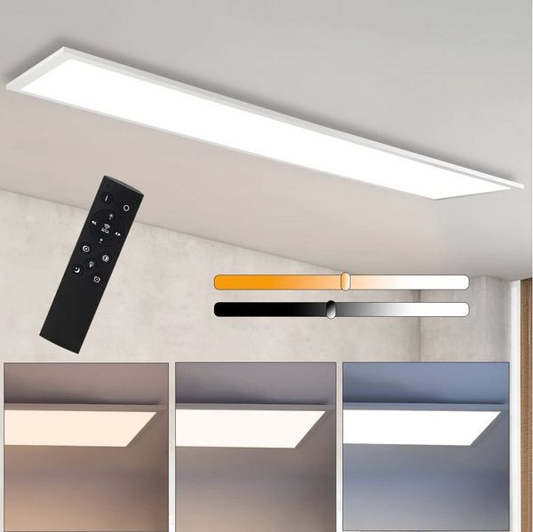 ZMH LED Panel Whonzimmer 120cm Dimmbar Deckenlampe mit Fernbedienung, Dimmbar, LED fest integriert, Tageslichtweiß, 120x30 cm Deckenpanel Wohnzimmerlampe 3840lm, 48W × Weiß
