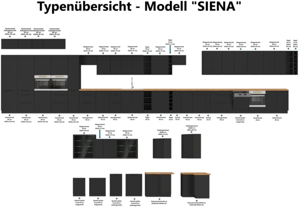 Winkelküche SIENA 350x290 cm Küchenzeile Einbauküche Eckküche Küche Schwarz matt Bild 8