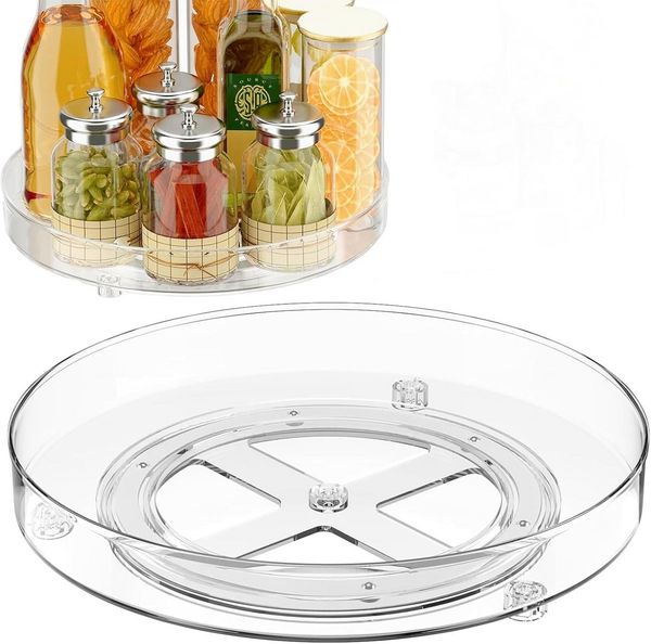 SURFOU Gewürzregal Kosmetik-organizer Kühlschrank Organizer, 2er 360° Drehteller Fridge, Schrank Organizer Küchen Lazy Susan/Kosmetik-organizer – Transparent 2PCS: 27cm+23.5cm, 2 Größen,Küchenorganizer für Küchenschränke und Kühlschränke.