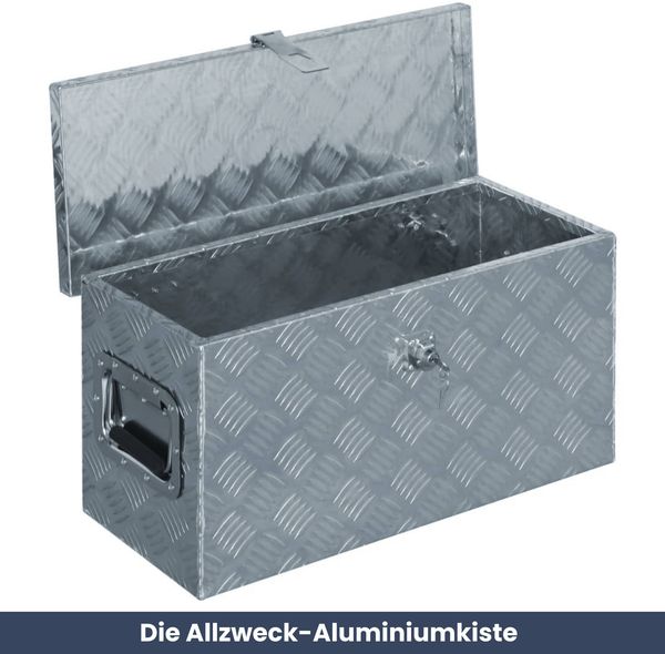 Aluminiumbox mit Deckel - Abschließbar | Alubox Deichselbox Alu Anhängerbox Werkzeugkiste Metall Transportbox Metallkiste, 61,5x26,5x30cm Silber Bild 2