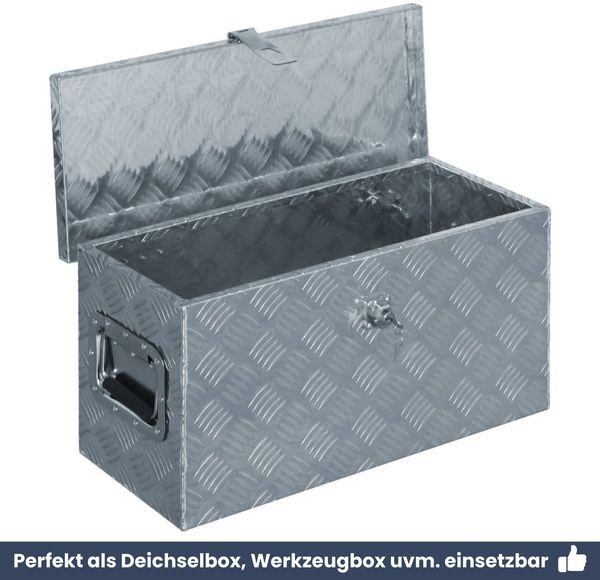 Aluminiumbox mit Deckel - Abschließbar | Alubox Deichselbox Alu Anhängerbox Werkzeugkiste Metall Transportbox Metallkiste, 61,5x26,5x30cm Silber Bild 6