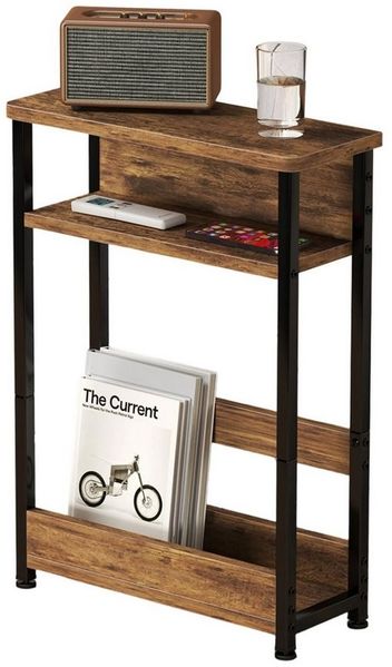 GarveeMore Beistelltisch Schmaler Seitentisch 3-Ebene schlanker Endtisch mit Lageregal