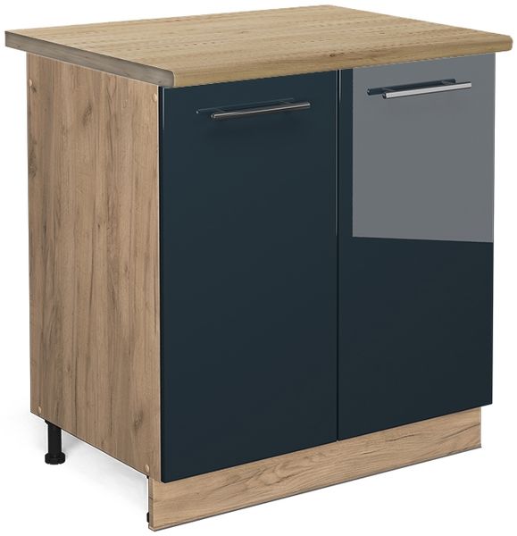 Spülenunterschrank Fame-Line Dunkelblau Hochglanz 80 cm , AP Eiche Vicco