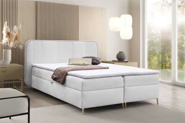 Boxspringbett Schlafzimmerbett AVERY 180x200cm Stoff Magic Velvet Altweiß