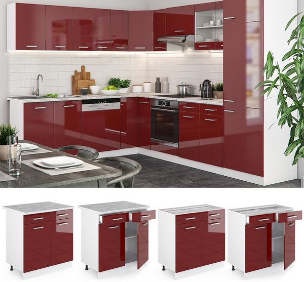 Küchenunterschrank R-Line Rot Hochglanz 80 cm , AP Anthrazit Vicco Bild 2
