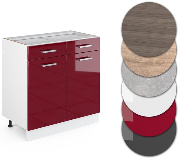 Küchenunterschrank R-Line Rot Hochglanz 80 cm , AP Anthrazit Vicco Bild 5