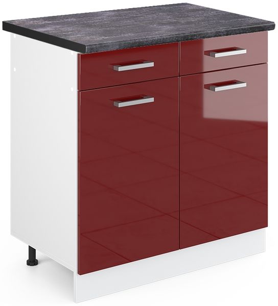 Küchenunterschrank R-Line Rot Hochglanz 80 cm , AP Anthrazit Vicco