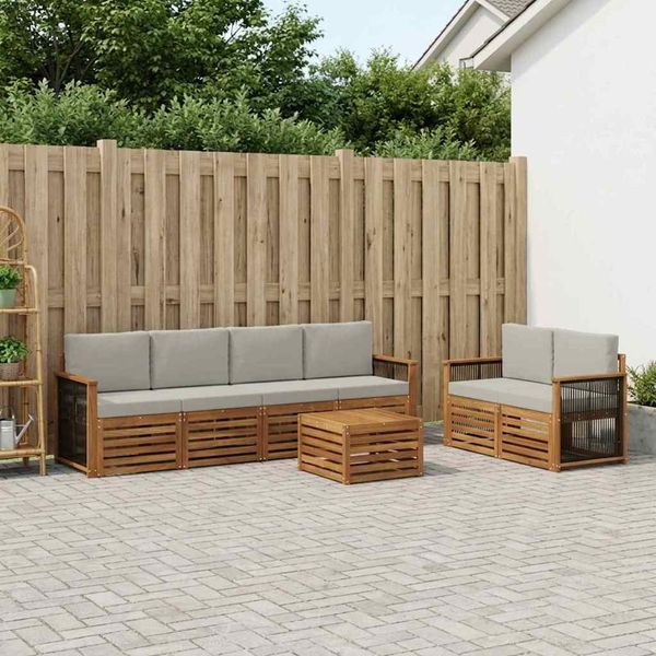vidaXL Outdoor-Sofagarnitur mit Kissen 7 pcs Natürlich und Hellgrau 3384052