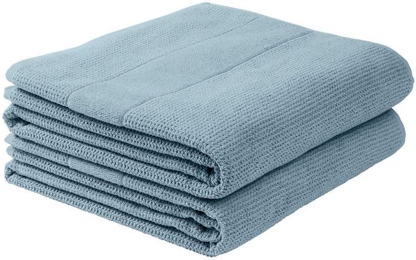 Schiesser Duschtücher Turin im 2er Set aus 100% Baumwolle, nachhaltig und fair produziert, Farbe:Rauchblau, Größe:70x140 cm