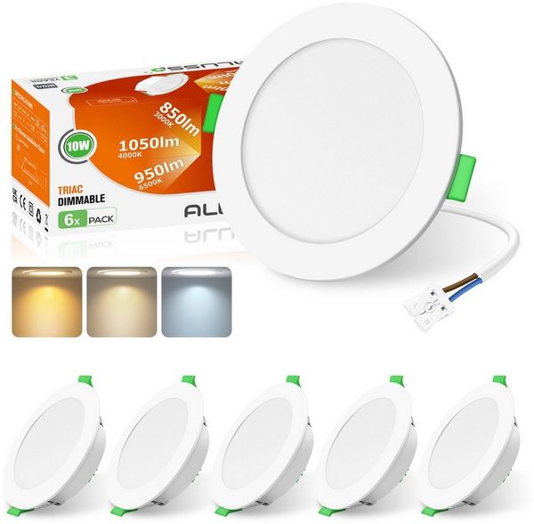 ALUSSO LED Einbauleuchte 6er-Set, Einbau-Spots, 3CCT, IP44, E-Klasse, dimmbar, 10W, 1050lm, Weiß