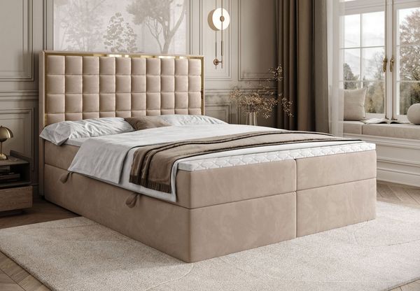 Lookway Boxspringbett ISADORA GOLD mit zwei Bettkästen für Bettwäsche (Boxspringbett mit Topper), Breite: 140/160/180x200