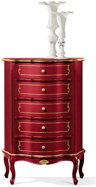 Casa Padrino Luxus Barock Kommode Bordeauxrot / Gold - Edler Massivholz Schrank mit 5 Schubladen - Barock Möbel - Luxus Qualität - Made in Italy